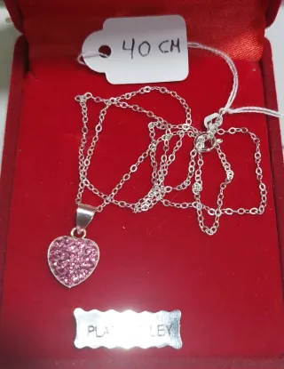 Collar Corazón Rosa Plata 925 40cm