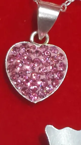 Collar Corazón Rosa Plata 925 40cm