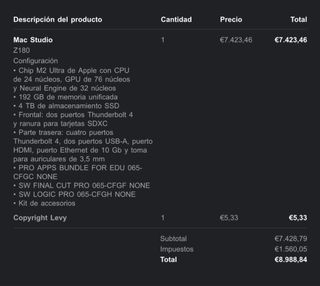 Mac Studio M2 Ultra 192GB RAM 4TB SSD