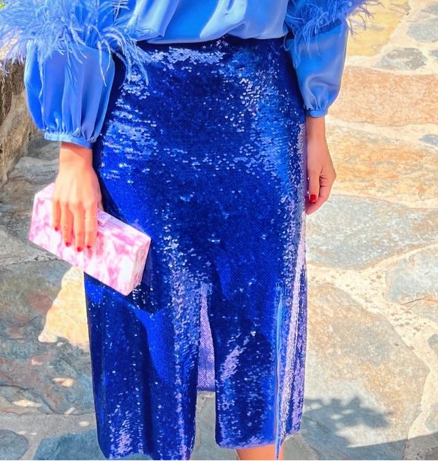Falda Purificación García Lentejuelas Azul