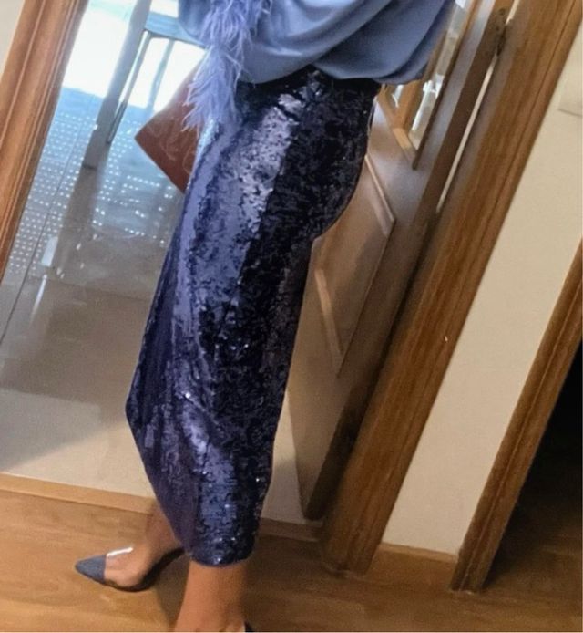 Falda Purificación García Lentejuelas Azul