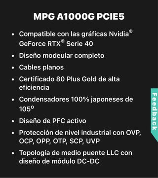 Fuente Alimentación MSI MPG A1000G PCIE5 ATX 3.0