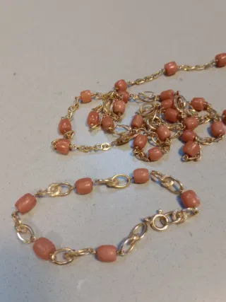 Conjunto Oro 18k Collar y Pulsera Coral