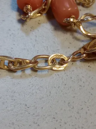 Conjunto Oro 18k Collar y Pulsera Coral