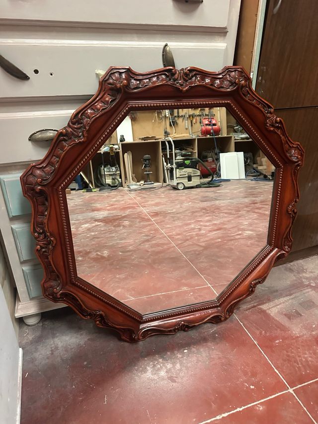 Espejo Octogonal Decorativo Madera Tallada