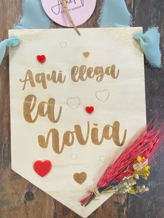 cartel madera grabada boda