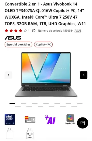 Asus Vivobook TP3407S Intel Ultra 7 Precintado