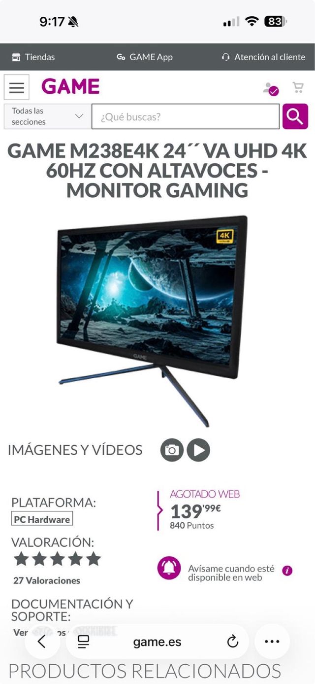 Monitor Gaming  Game M238E4K 24’’ va UHD 4K 60HZ