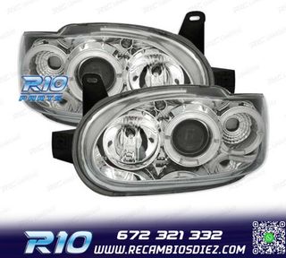 FAROS PARA FORD ESCORT 95-00 OJOS ANGEL FONDO CROMO