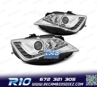 FAROS PARA SEAT IBIZA 6J 12-15 LUZ DIURNA LED FONDO CROMO