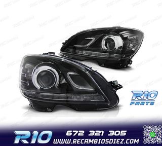 FAROS PARA MERCEDES CLASE C W204 07-11 FONDO NEGRO LUZ DIURN