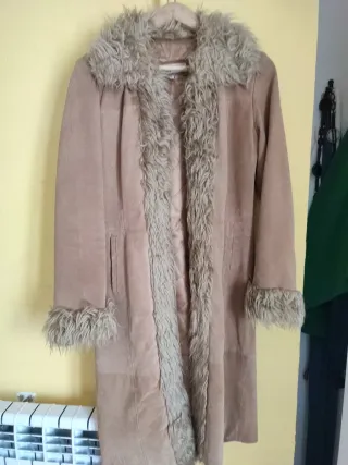 Abrigo Vintage Mujer Beige con Pelo