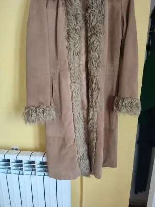 Abrigo Vintage Mujer Beige con Pelo