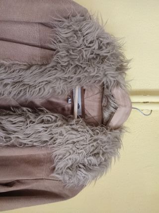 Abrigo Vintage Mujer Beige con Pelo