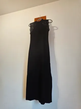 Vestido largo negro elegante con encaje Talla L