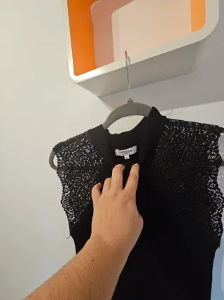 Vestido largo negro elegante con encaje Talla L