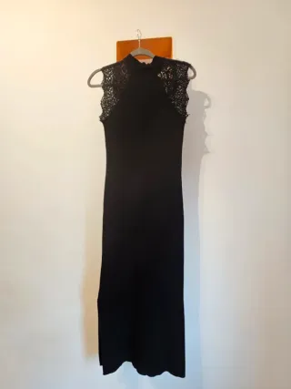 Vestido largo negro elegante con encaje Talla L