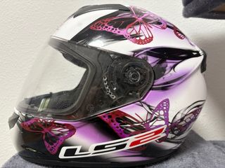 Casco Moto LS2 Integral Blanco y Rosa Mariposas