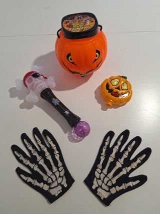 Lote Halloween infantil: Guantes,Calabaza y Bastón
