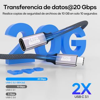 Cable de extensión USB C,1M 20 Gbps/240 W/5K 60Hz