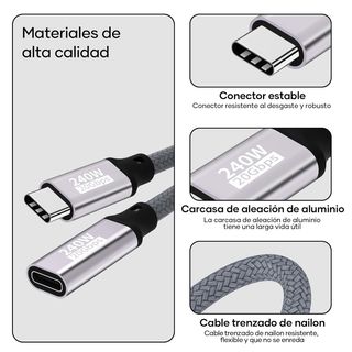 Cable de extensión USB C,1M 20 Gbps/240 W/5K 60Hz