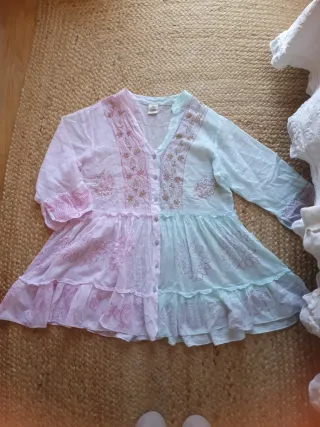 Vestido playero mujer rosa y turquesa