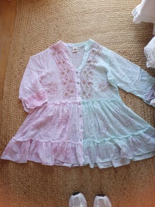 Vestido playero mujer rosa y turquesa