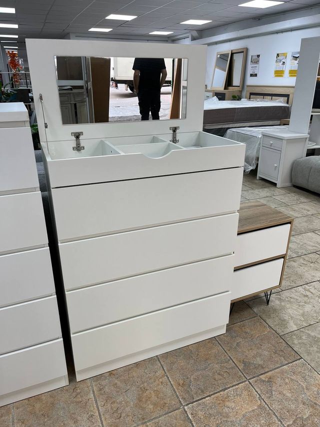 Tocador blanco 4 cajones con espejo