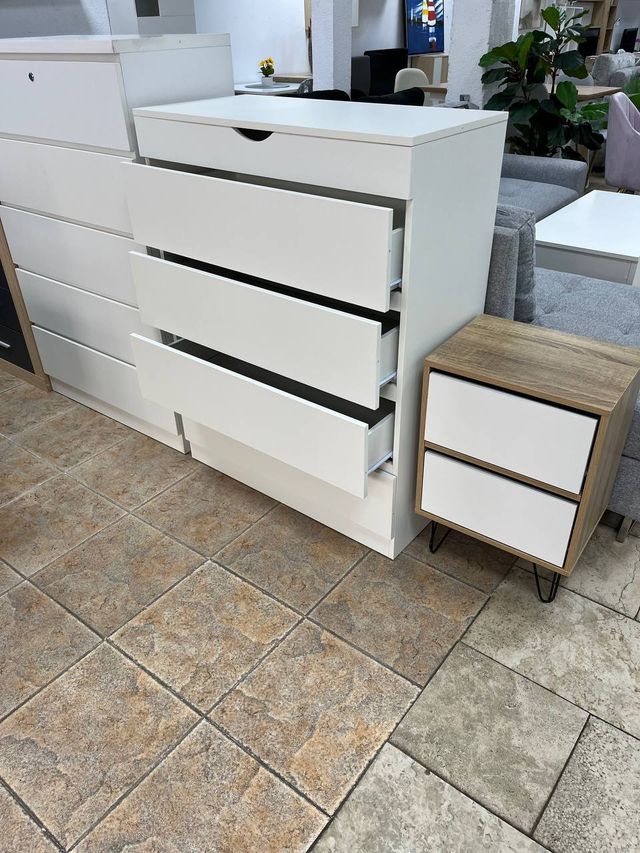 Tocador blanco 4 cajones con espejo