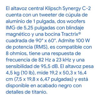 Altavoz Central Klipsch Synergy C-2 GRAN TAMAÑO