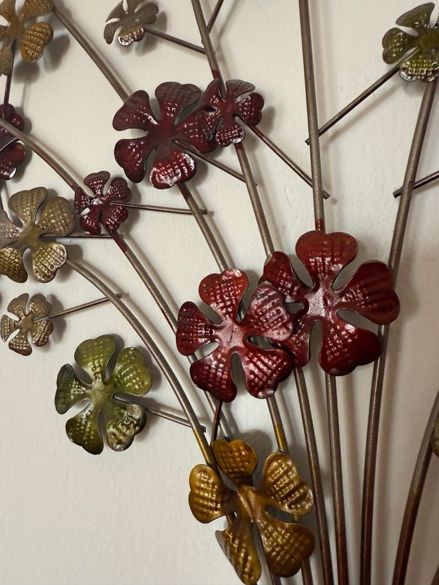 Decoración pared árbol flores metal