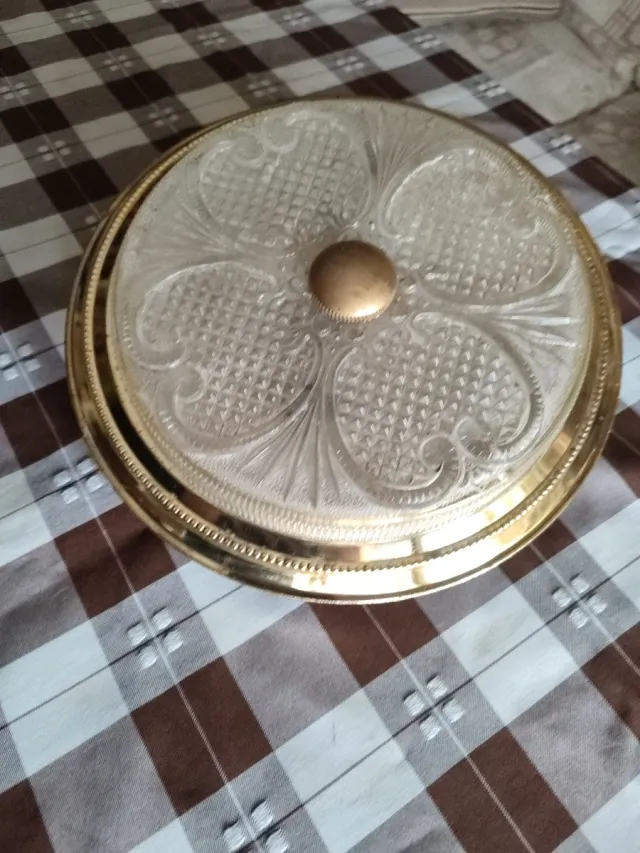 Lámpara plafón cristal y metal dorado