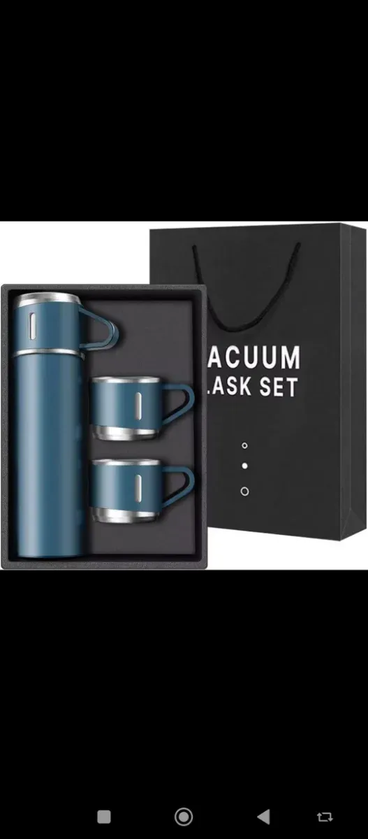 Set Botella Térmica y Vasos Azul/Plata