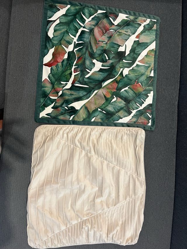 Fundas cojín terciopelo beige y verde