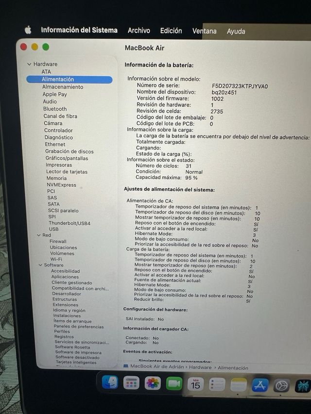 MacBook Air M1 256GB Space Gray 31 ciclos Perfecto