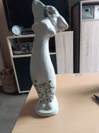 Gatto in ceramica vintage grigio multicolore
