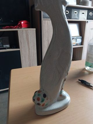 Gatto in ceramica vintage grigio multicolore
