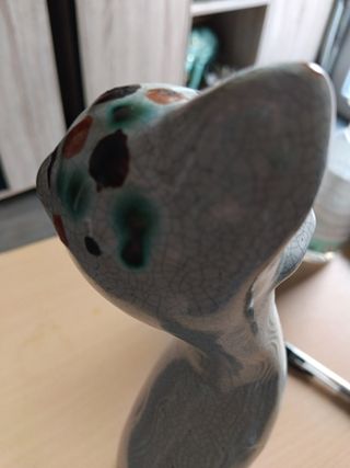 Gatto in ceramica vintage grigio multicolore