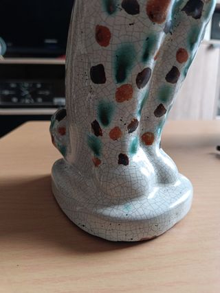 Gatto in ceramica vintage grigio multicolore