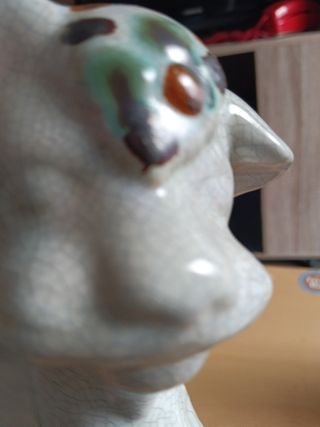 Gatto in ceramica vintage grigio multicolore