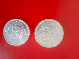 2 Monedas 50 PTAS Plata año 1975