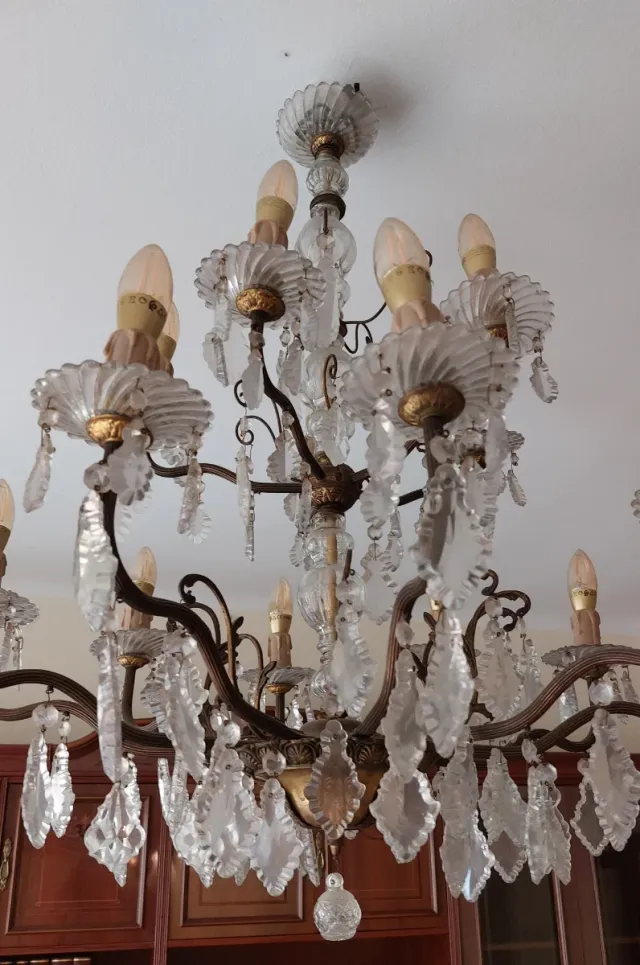 Lámpara de salón de bronce y cristal