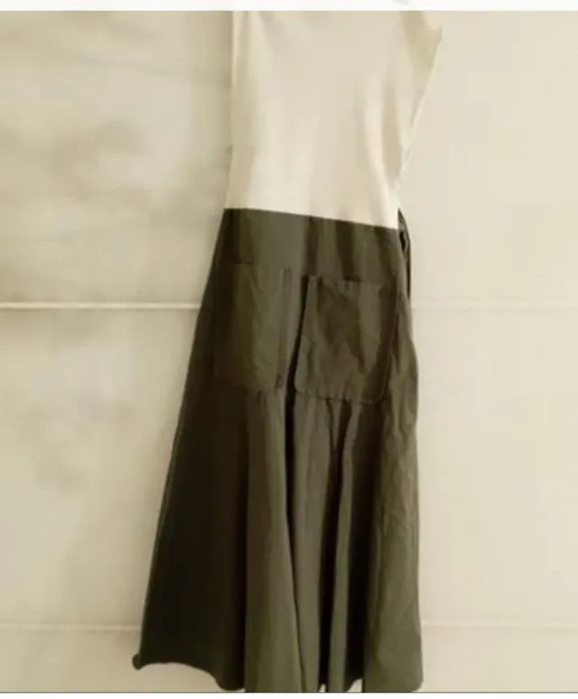 Vestido combinado caqui y blanco