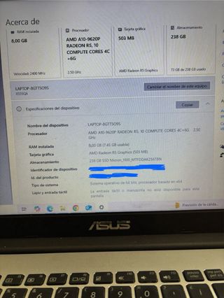 Portátil ASUS X555QA Plata y Negro