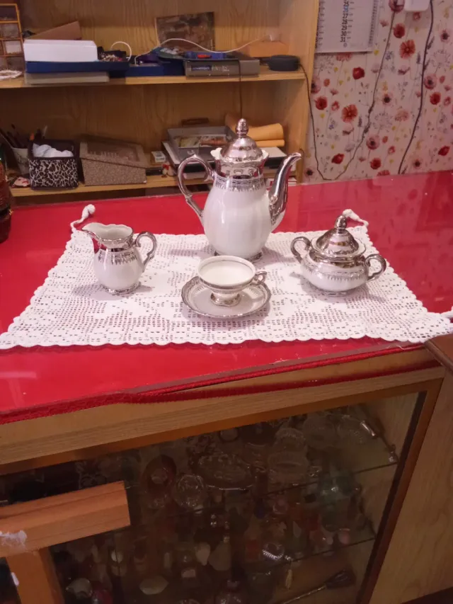 Servizio caffè 12 tazzine argento e bianco Bavaria