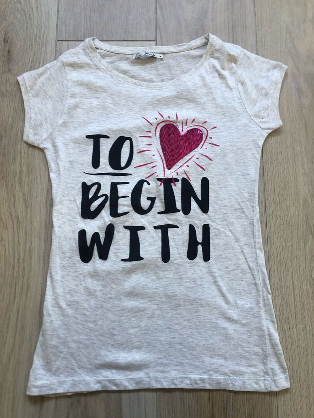 Camiseta Inside gris corazón lentejuelas talla M
