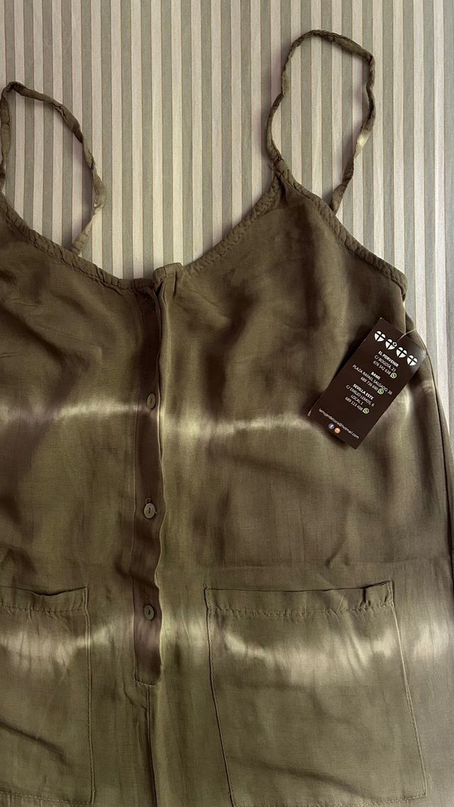 Pantalón peto hippi Verde y Blanco. Con etiqueta