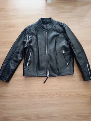 Cazadora Cuero Zara Mujer Negra