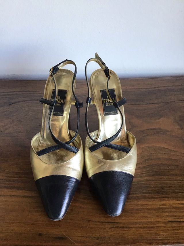 Fendi Scarpe Oro e Nere Tacco Alto