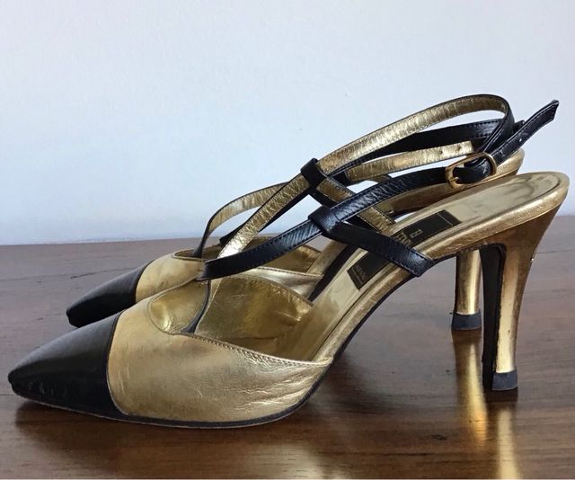 Fendi Scarpe Oro e Nere Tacco Alto